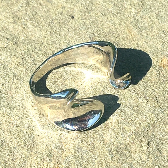Modernist Modern Adjustable Sterling Silver Ring 925 Open Shank Band Shiny - Picture 1 of 8